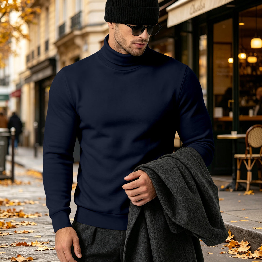 Herren Eleganter Baumwoll-Mix Rollkragenpullover Slim Fit Drune