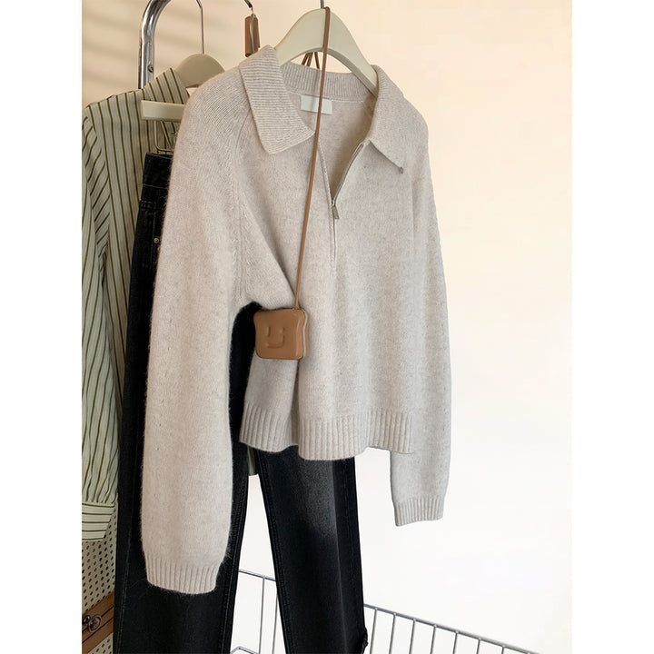 Damen Modischer Pulli mit Stehkragen und Reißverschluss Drune