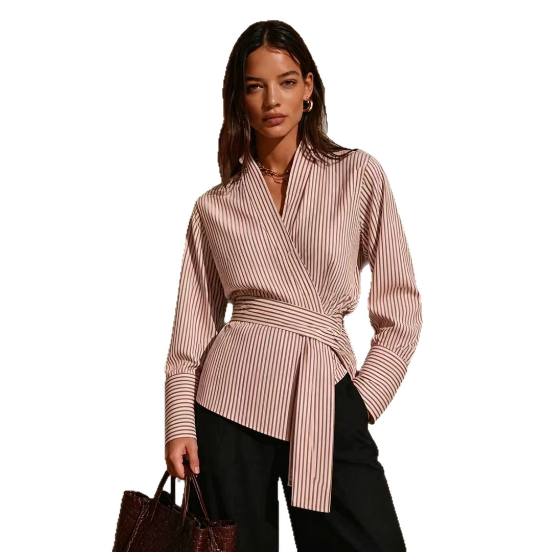Damen Elegantes Wickeloberteil mit Streifen Drune