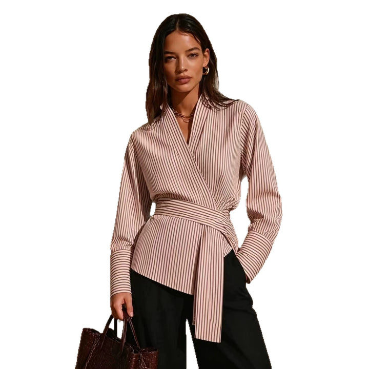 Damen Elegantes Wickeloberteil mit Streifen Drune
