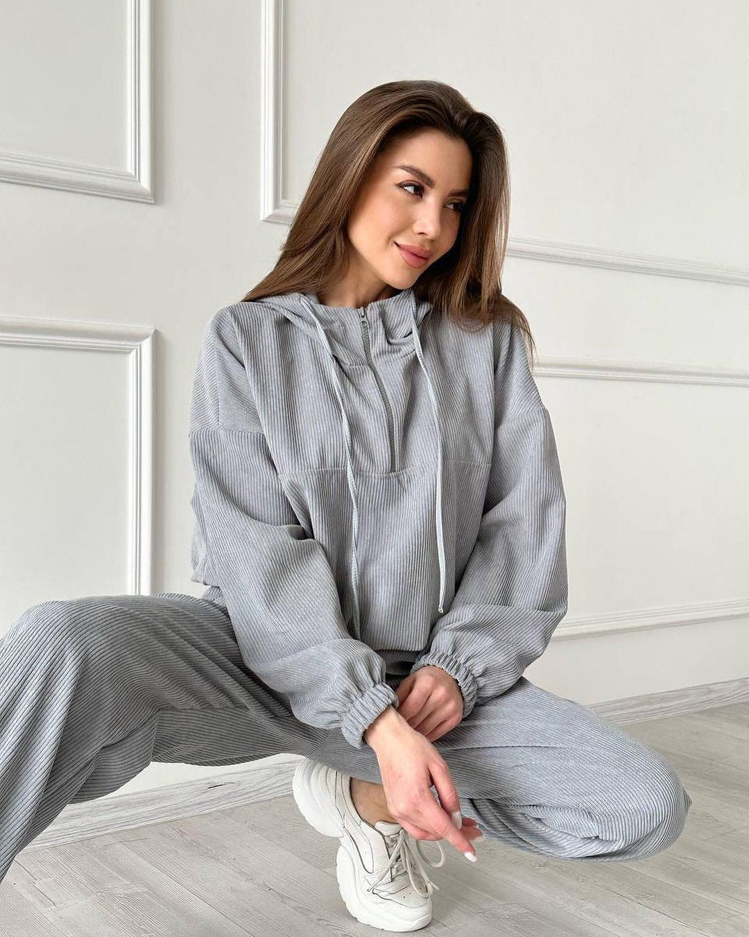 Damen Lässiger Kapuzenpullover mit Rippstruktur Drune