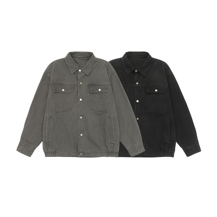 Unisex Oversize Workwear-Blousonjacke mit Druckknopf‑Front und Elastbund Drune