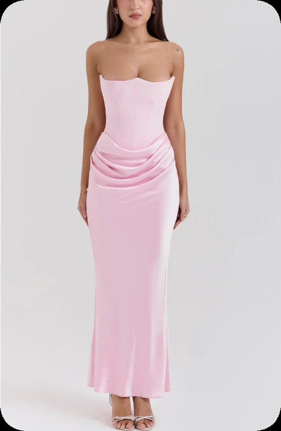 Drune | Strapless Pink Satin Ballkleid