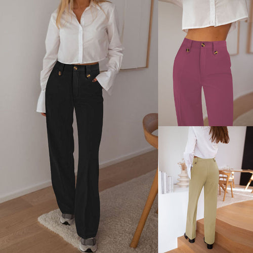 Damen Hochtaillierte Palazzo‑Hose mit Bundriegel, Bügelfalte und weitem Bein Drune