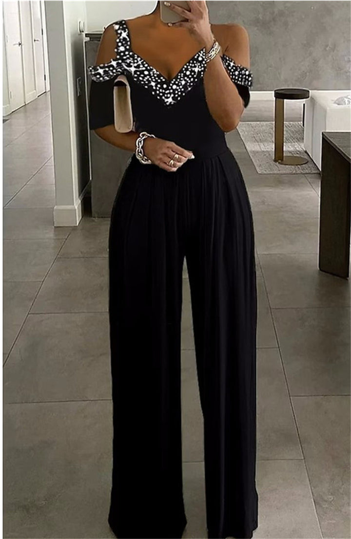 Damen Elegantes Jumpsuit mit Off-Shoulder Design und Glitzerakzenten Drune