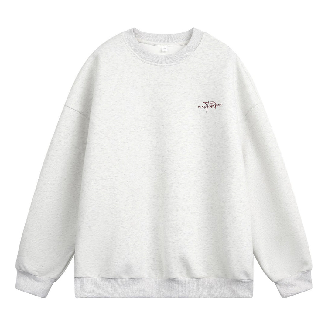 Unisex Boxy-Sweatshirt mit minimaler Script-Stickerei und geripptem Bund Drune
