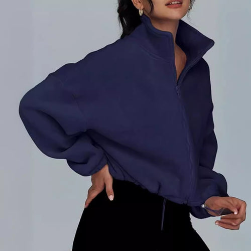 Damen modischer Oversized Pullover mit hohem Kragen und Reißverschluss Drune