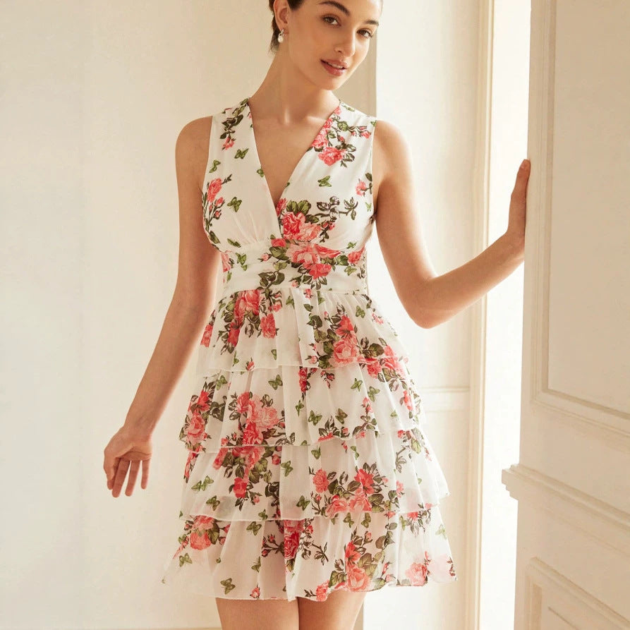 Damen Sommerliches Kleid mit Rüschen und floralem Muster Drune