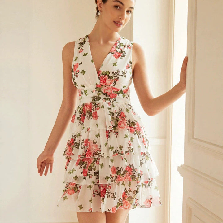 Damen Sommerliches Kleid mit Rüschen und floralem Muster Drune