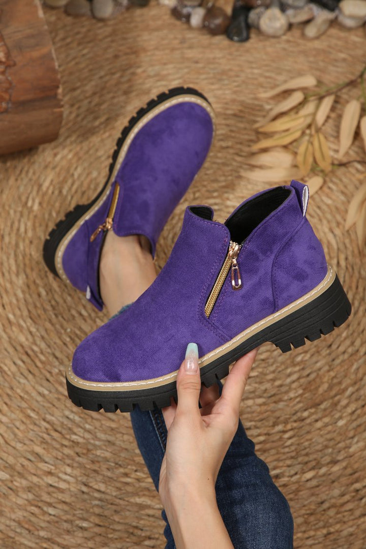 Damen Kurzschaft‑Stiefelette mit grober Profilsohle und seitlichem Reißverschluss Drune