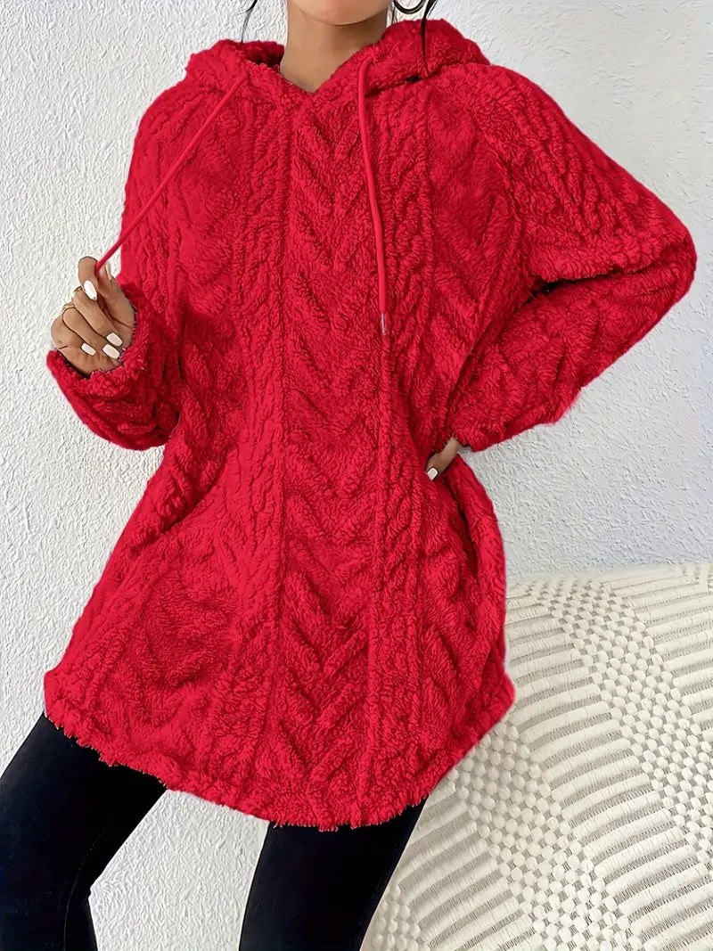 Damen nan kuschelige Kapuzenjacke aus Teddyfleece mit Zopfmuster und gerafftem Saum Drune