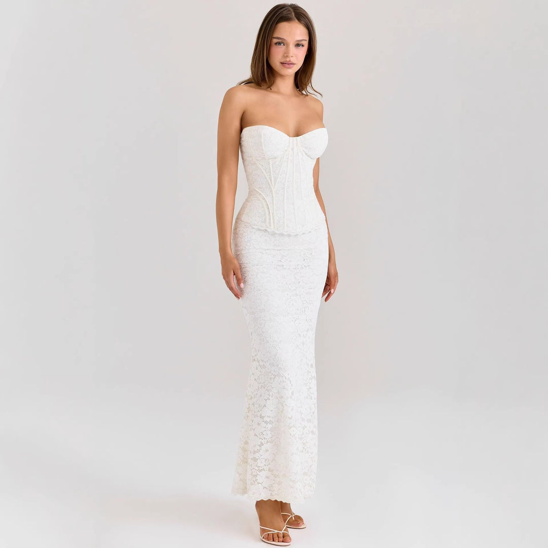 Damen nan zweiteiliges Spitzen-Corsagen-Set mit verstärktem Bustier und figurbetontem Mermaid-Rock Drune