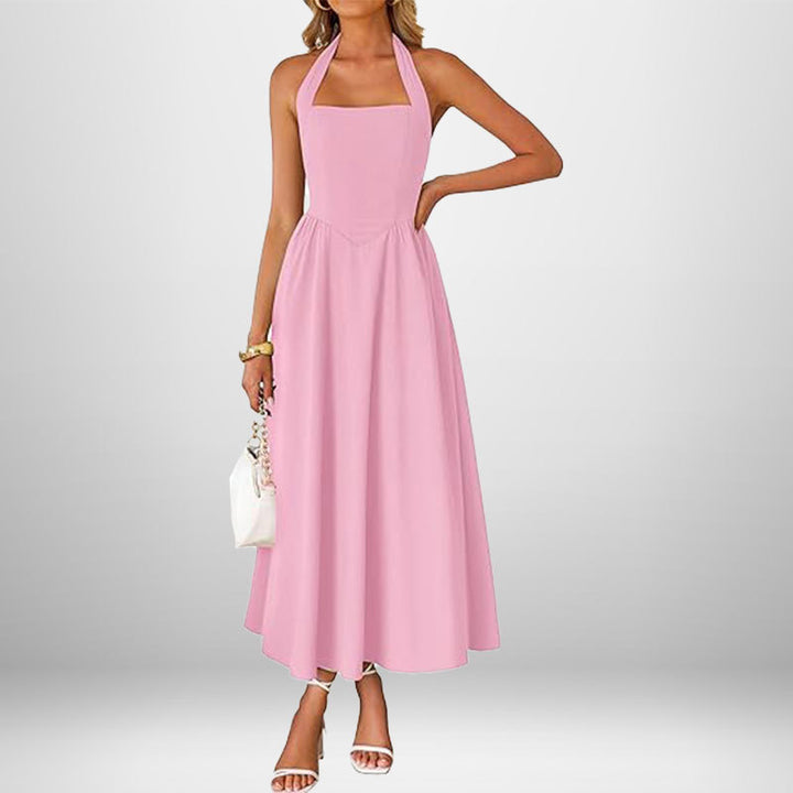 Damen Maxikleid mit schulterfreiem Halterneck und fließendem Rock Drune