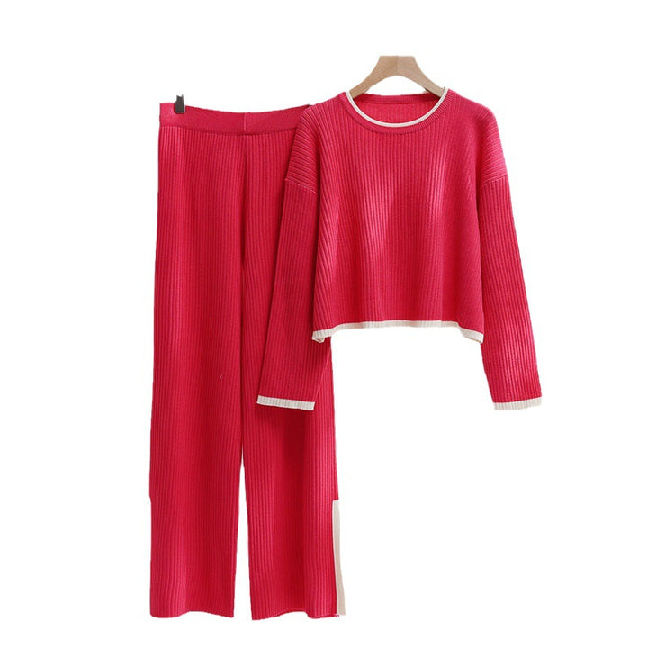 Damen lässiges Strickensemble mit hohem Bund und kontrastierenden Bündchen Drune