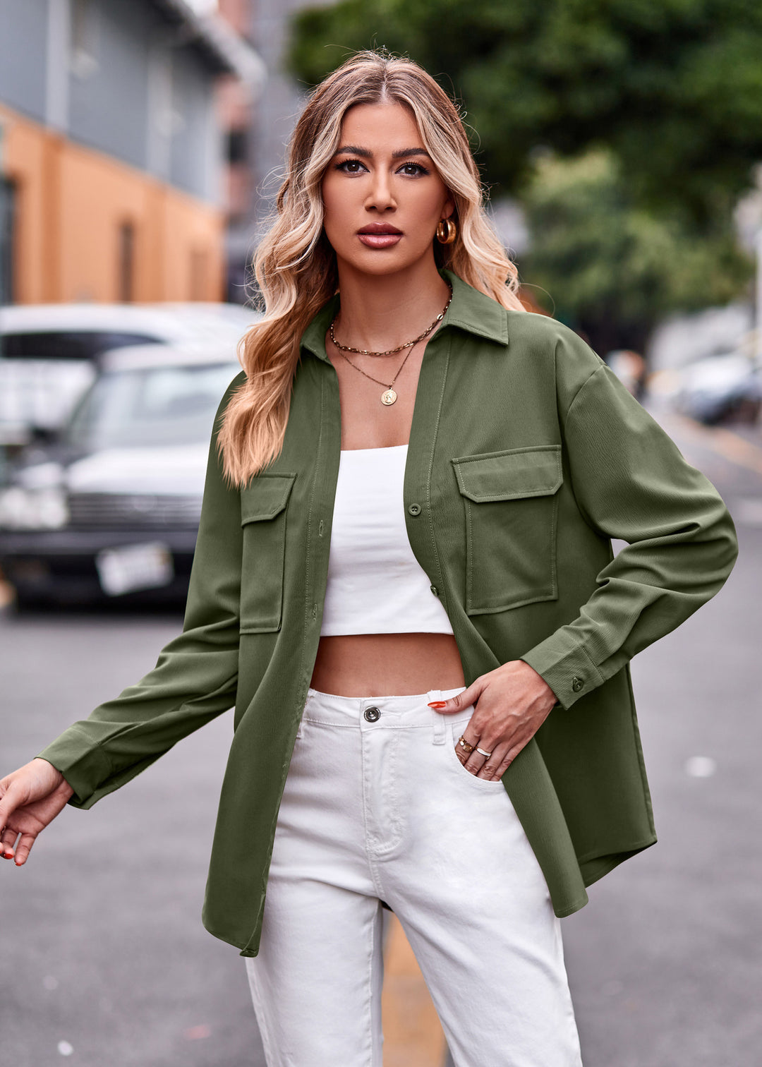Damen Casual Hemdbluse mit praktischen Brusttaschen und lässigem Schnitt Drune