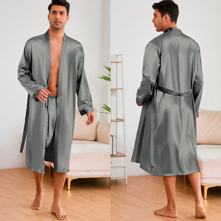 Herren Satin Morgenmantel mit stilvollem Schalkragen und seitlichen Taschen Drune