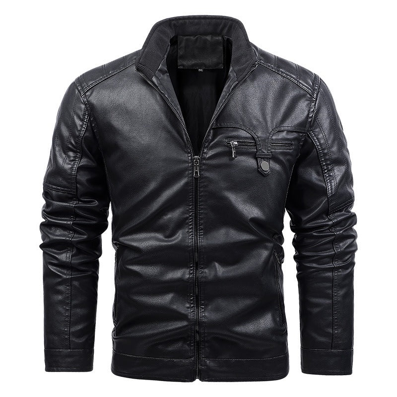 Herren Jeansjacke im Vintage‑Army‑Look mit Stehkragen, Ziersteppungen und Ärmelfalten Drune