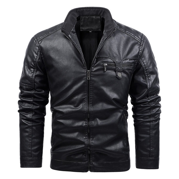 Herren Jeansjacke im Vintage‑Army‑Look mit Stehkragen, Ziersteppungen und Ärmelfalten Drune