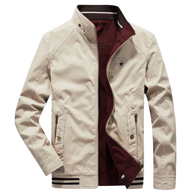 Herren leichte Canvas-Übergangsjacke mit Stehkragen, Reißverschluss und geripptem Saum Drune