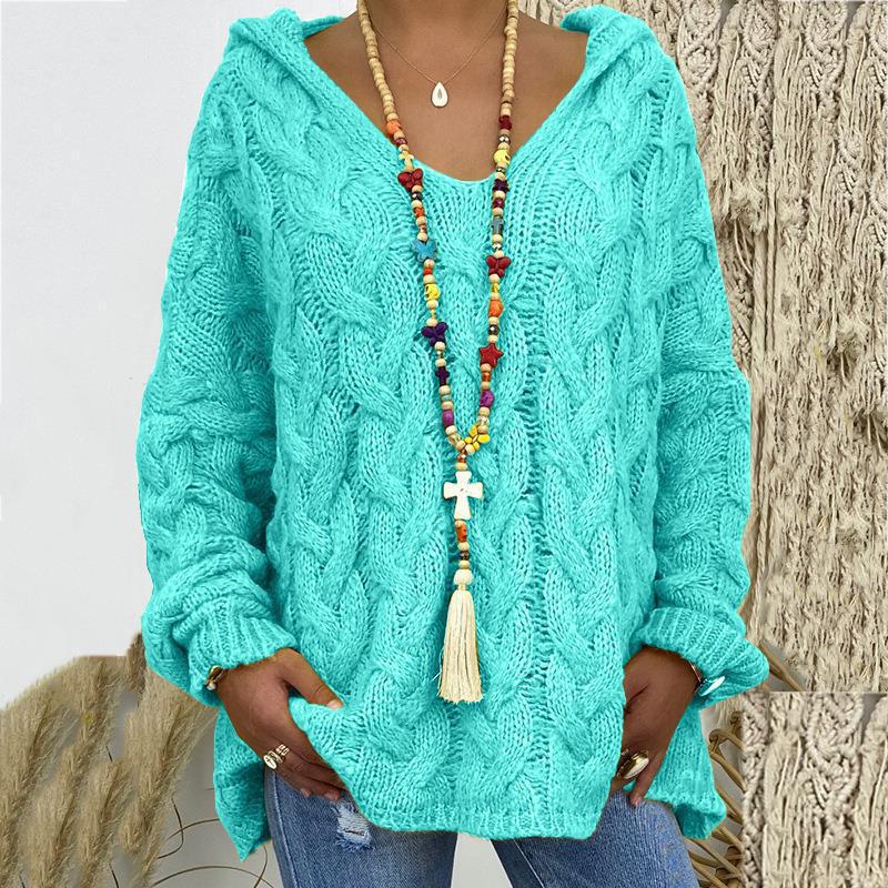 Damen nan grob gestrickter Kapuzenpullover mit Zopfmuster und weitem Oversize-Schnitt Drune