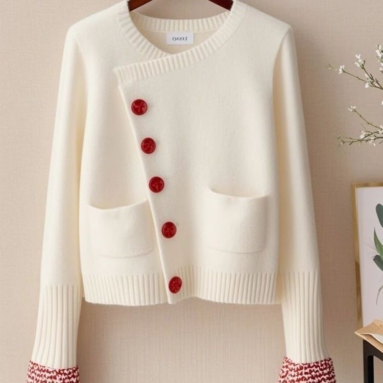 Damen Modische Strickjacke mit dekorativen Knöpfen Drune