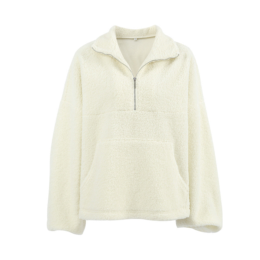 Damen Fleece-Pullover mit hohem Kragen und seitlichen Taschen Drune