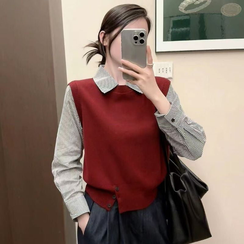 Damen gehobener Pullover mit Hemdkragen Drune