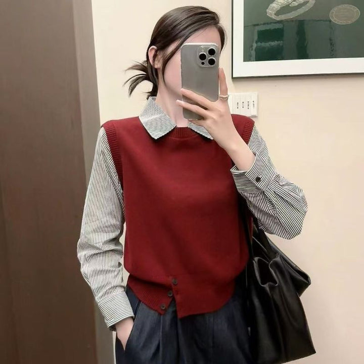 Damen gehobener Pullover mit Hemdkragen Drune