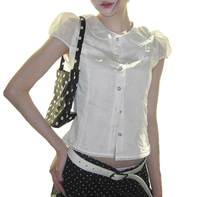 Damen tailliertes Blusenshirt mit elegantem Kragen und Knopfdetails Drune