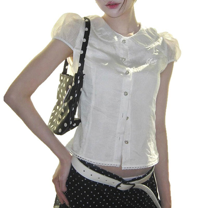 Damen tailliertes Blusenshirt mit elegantem Kragen und Knopfdetails Drune