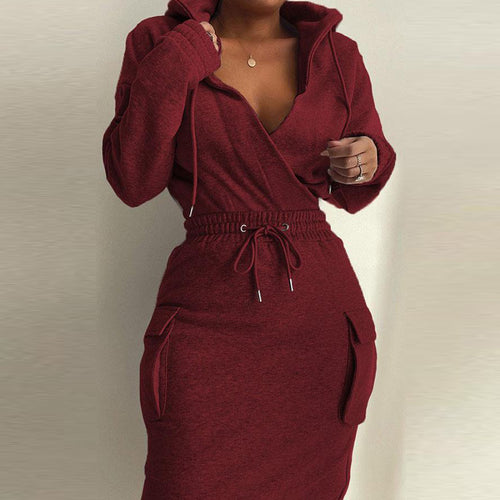 Damen Kapuzenkleid mit lässigem Schnitt und praktischen Taschen Drune