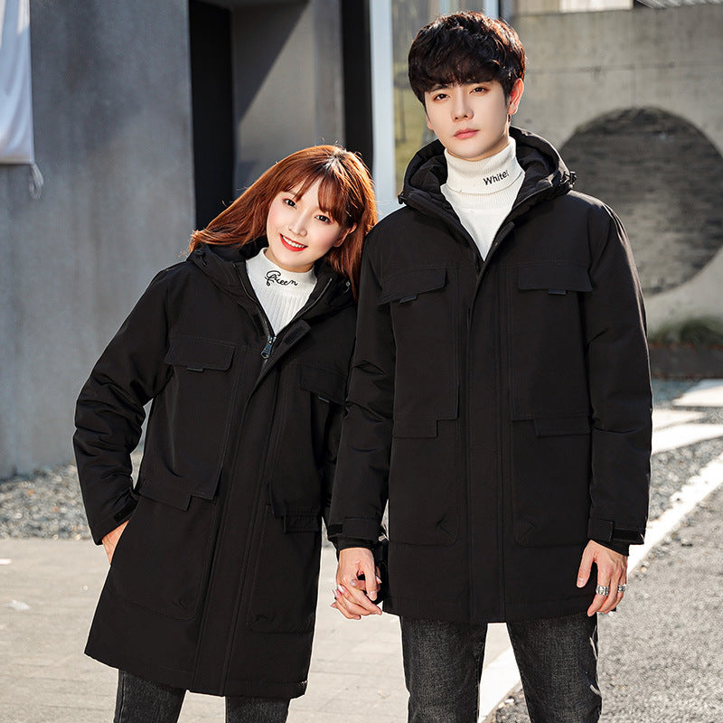 Unisex Gepolsterter langer Parka mit Kapuze Multifach-Taschen und winddichter Thermoisolierung Drune