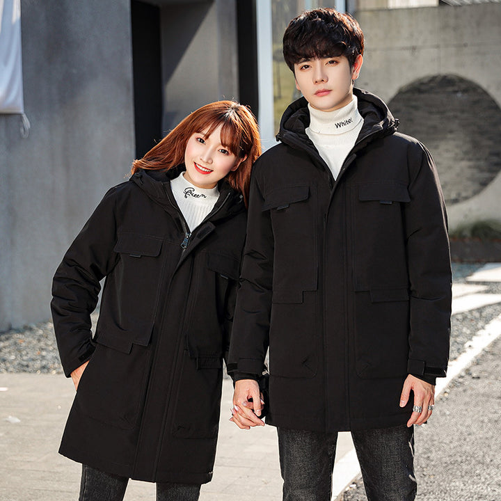 Unisex Gepolsterter langer Parka mit Kapuze Multifach-Taschen und winddichter Thermoisolierung Drune