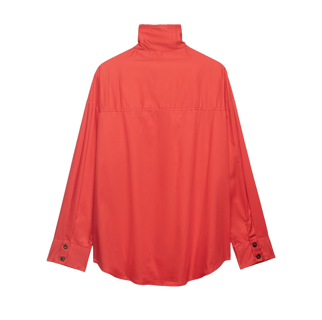 Damen Oversize Hemdjacke mit Stehkragen und durchgehender Knopfleiste Drune
