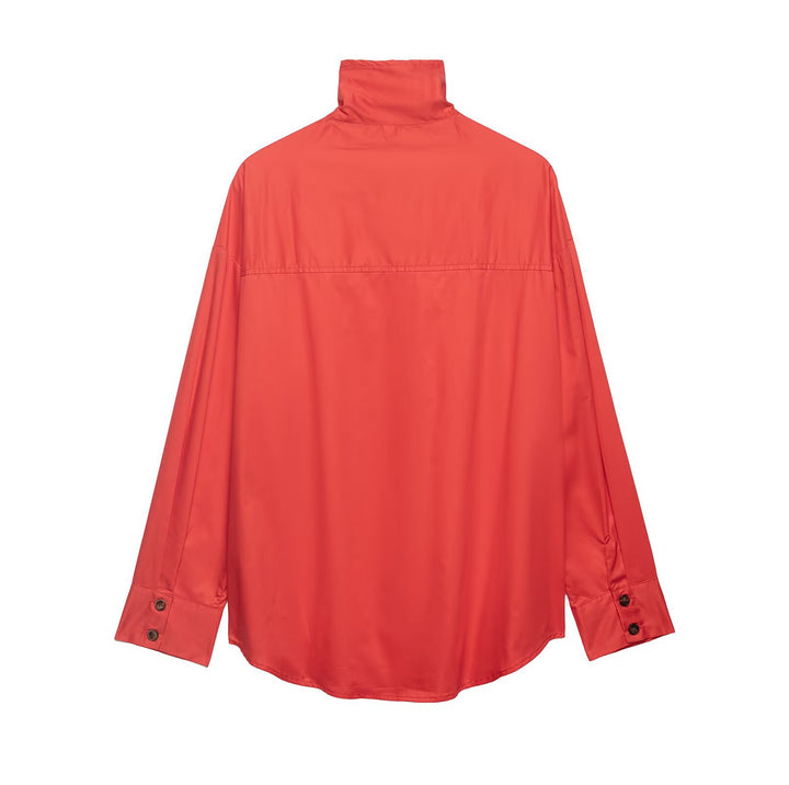 Damen Oversize Hemdjacke mit Stehkragen und durchgehender Knopfleiste Drune