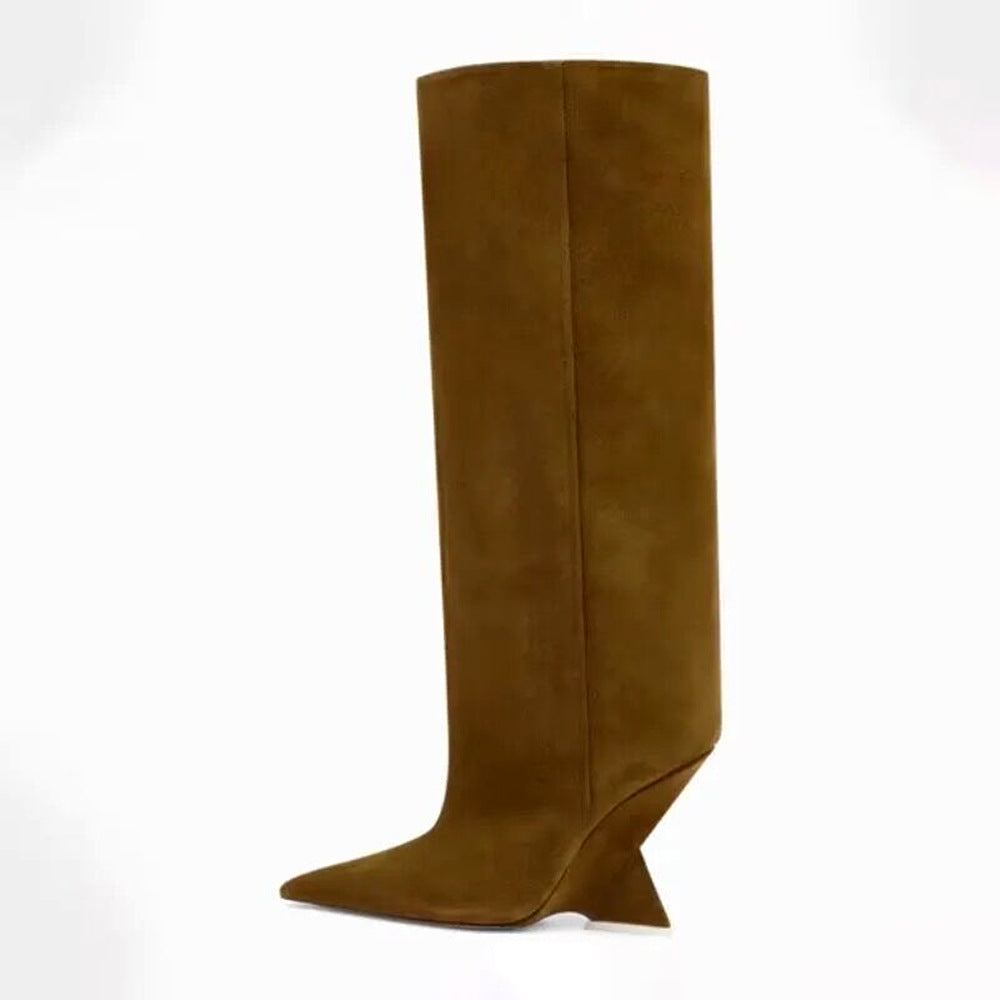 Damen kniehohe Stiletto-Stiefel mit skulpturellem Design Drune