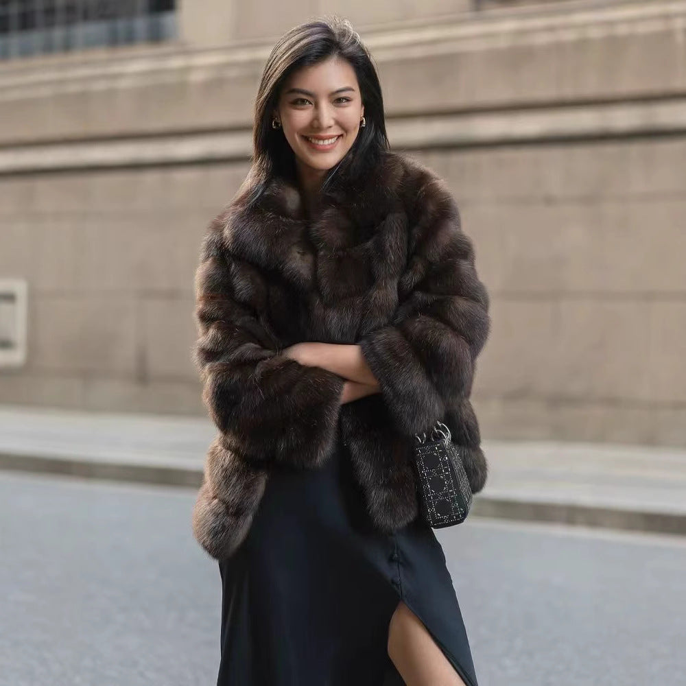 Damen luxuriöse Kuschelfelljacke im modischen Design Drune