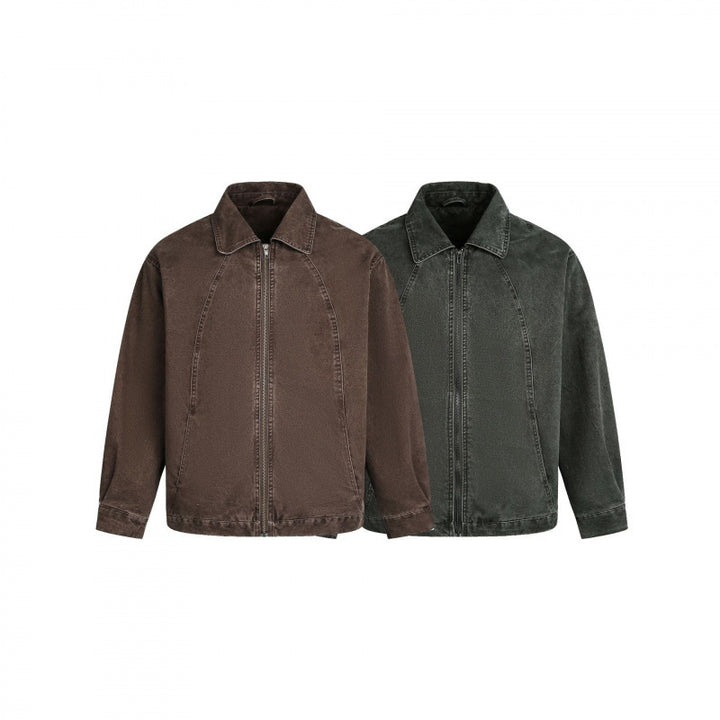 Herren Oversized Canvas-Jacke mit Hemdkragen, Raglannähten und durchgehendem Reißverschluss Drune