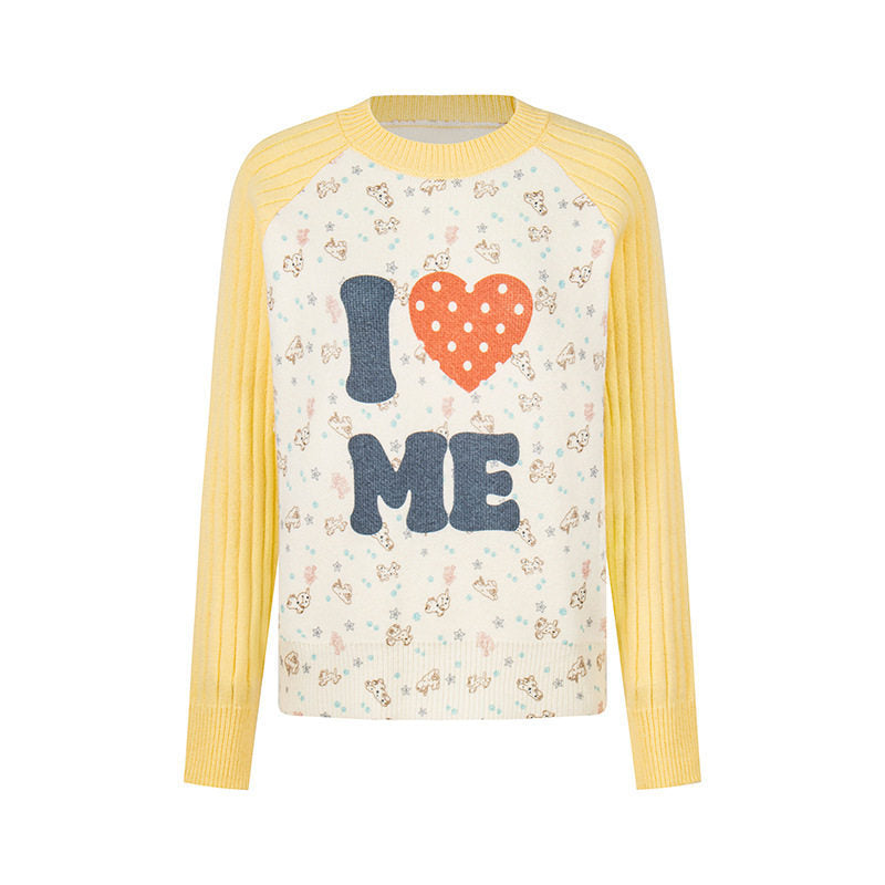 Damen Feinstrick-Pullover mit Applikations-Statement, gerippten Raglanärmeln und Mini-Print Drune