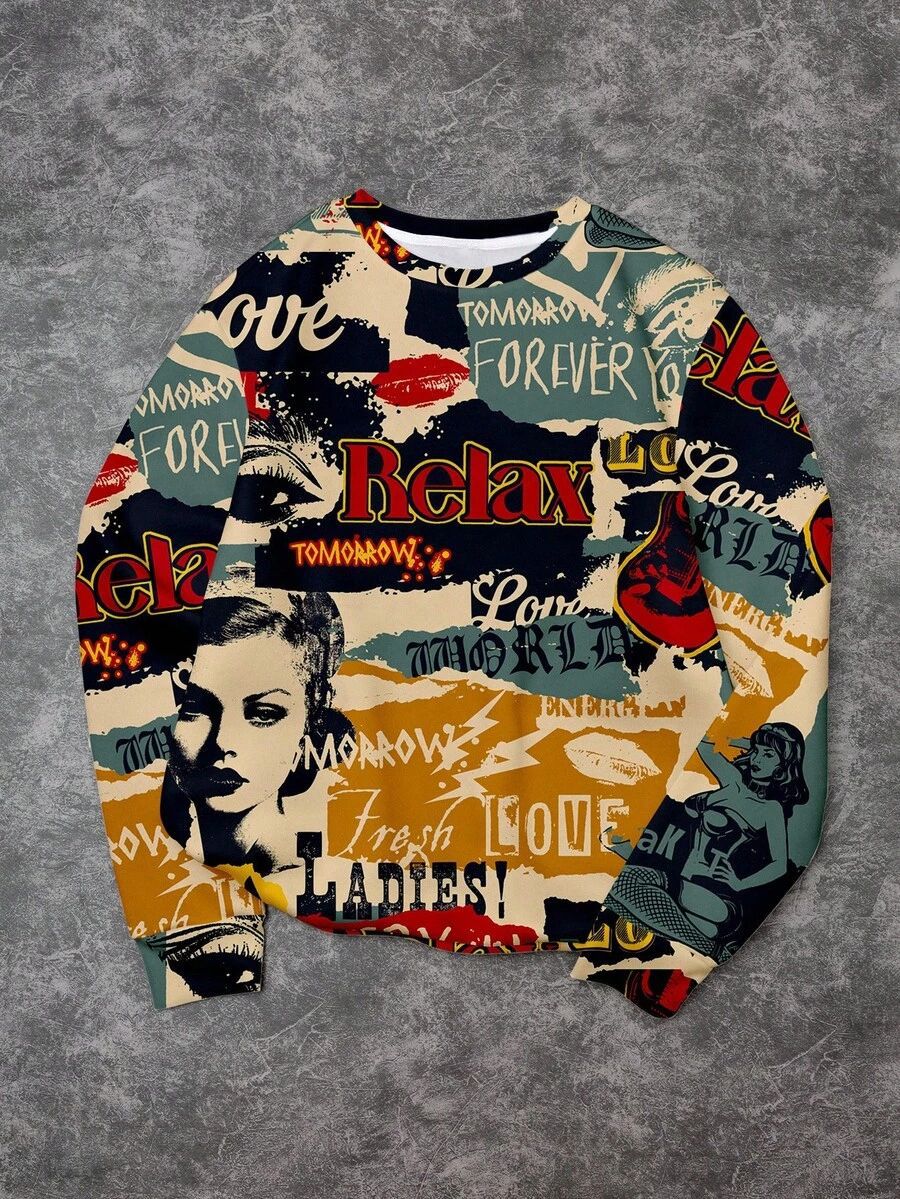 Damen Lässiger Sweatshirt mit kreativem Grafikdruck Drune