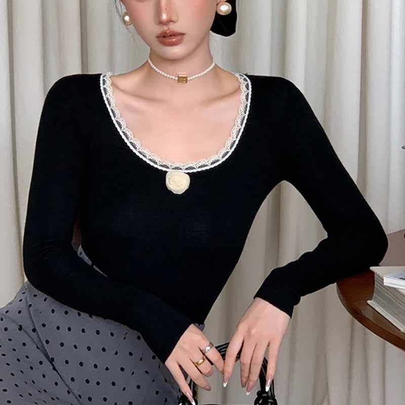 Damen Langarmshirt mit romantischen Spitzenakzenten und floralen Details