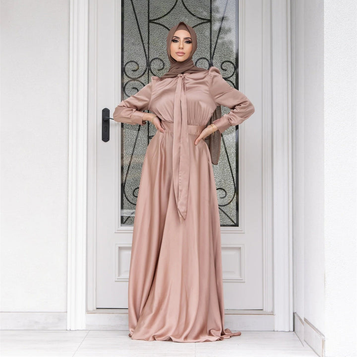 Damen Maxi-Kleid mit fließenden Ärmeln und elegantem Taillengürtel Drune