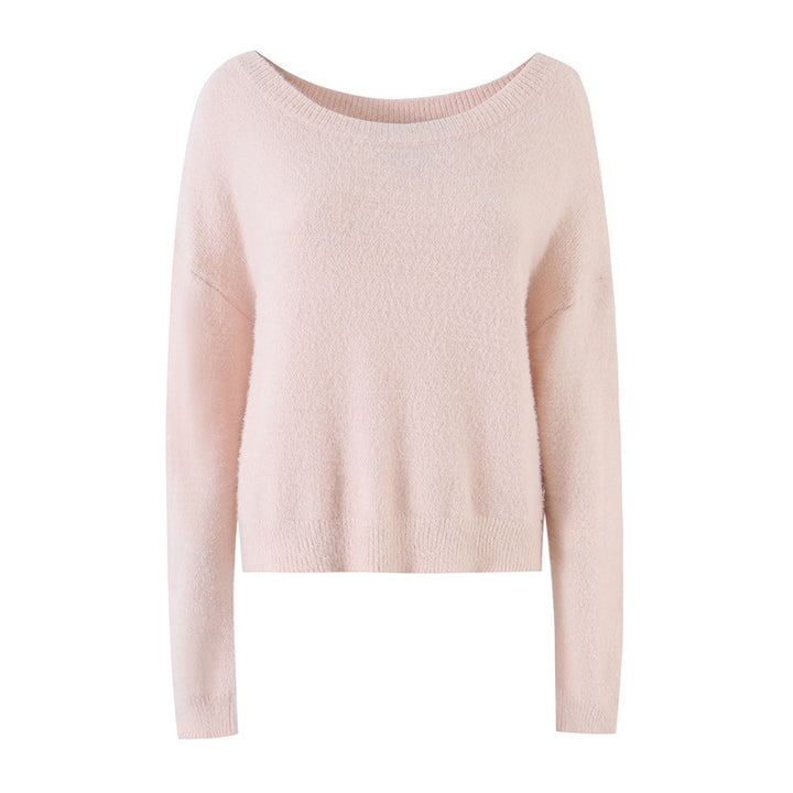 Damen Weicher Cropped-Pullover mit U-Boot-Ausschnitt und Oversize-Schultern Drune