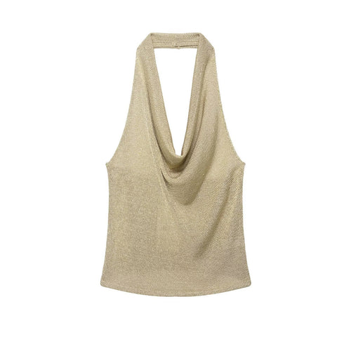 Damen Haltertop mit elegantem Wasserfall-Ausschnitt und schimmernden Akzenten Drune