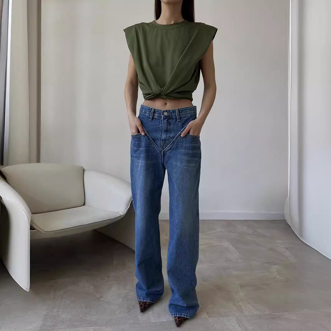 Damen Weit geschnittene Jeanshose mit einzigartigem Design Drune