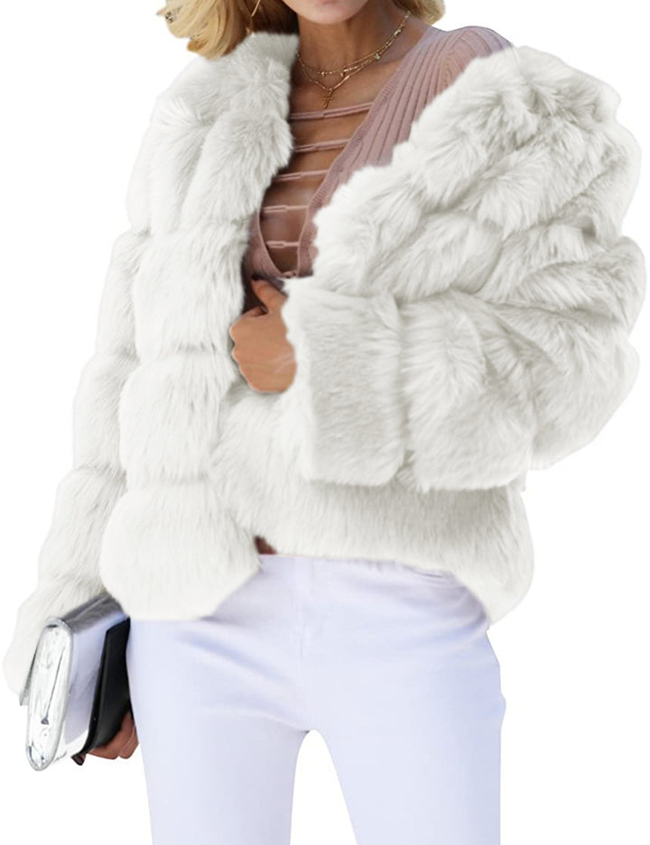 Damen Flauschige Kunstpelzjacke mit voluminösen Ärmeln und elegantem Schnitt Drune
