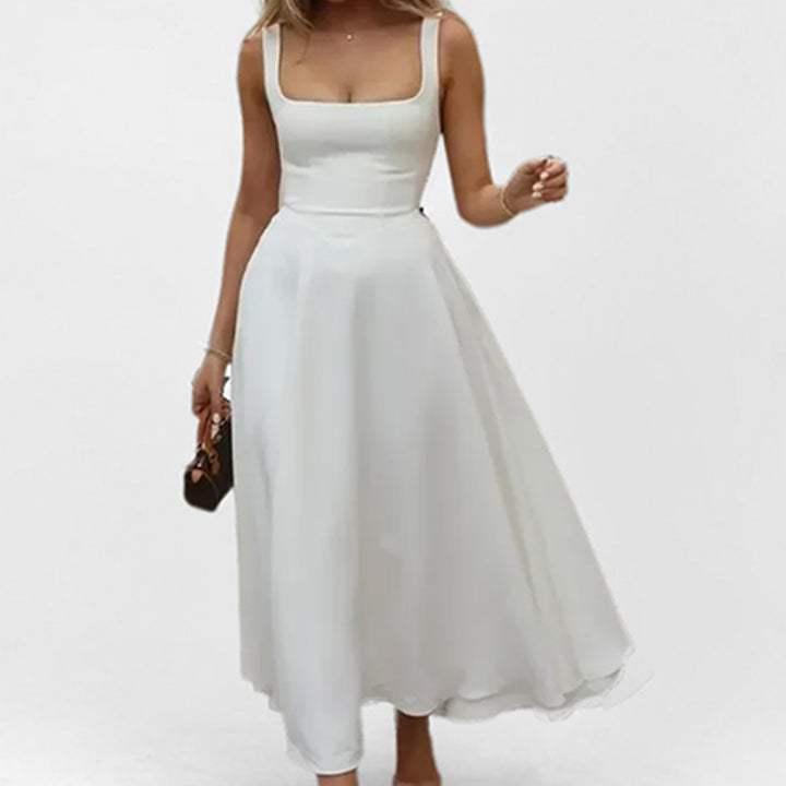 Damen Elegantes Maxikleid mit quadratischem Ausschnitt und schwingendem Rock Drune