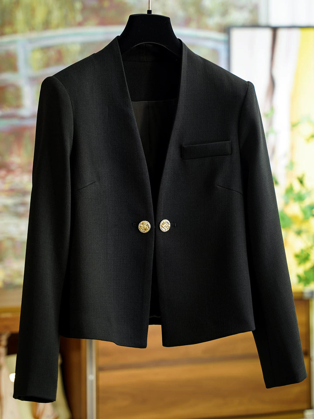 Damen Stilvoller Kurzblazer mit glamourösen Knöpfen Drune
