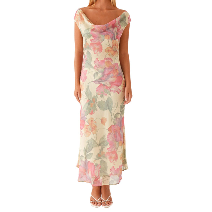 Damen Elegantes Maxikleid mit floralem Wickeldesign und schulterfreiem Schnitt Drune