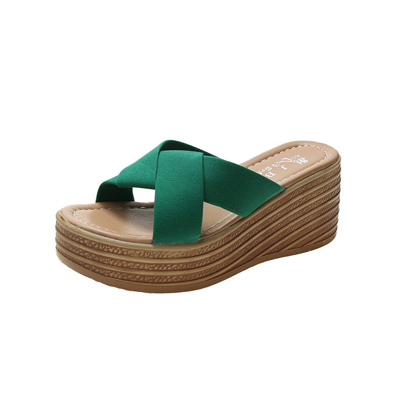 Damen Wedge-Pantoletten mit elegantem überkreuztem Riemendesign und komfortablem Hochplateau Drune